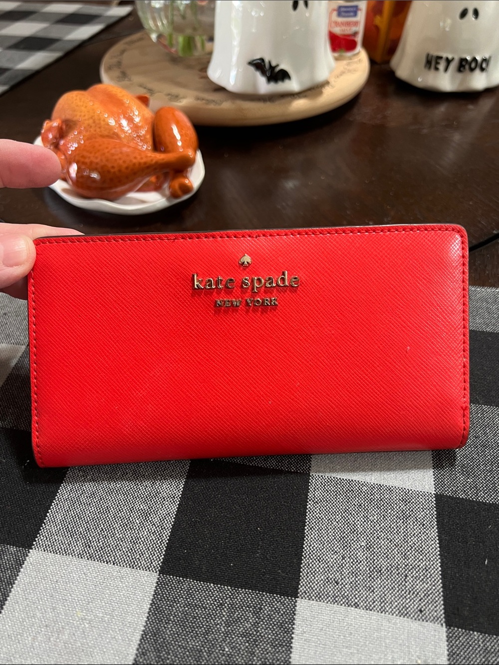 kate spade Red Saffiano Slim Continental Wallet